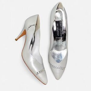 Vintage Stuart Weitzman White Pumps with Silver Embellishments